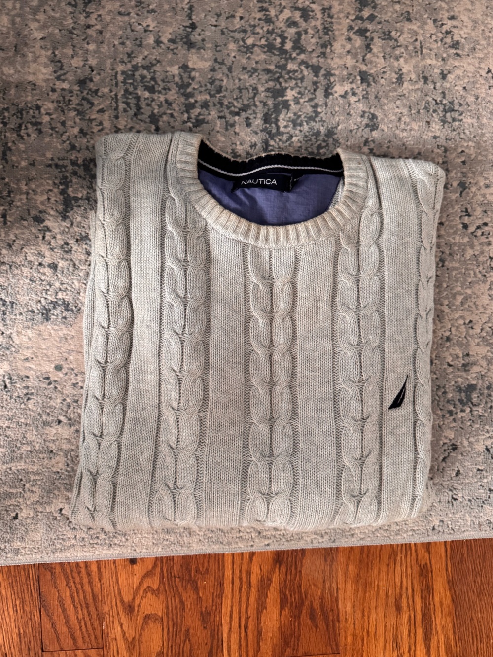 Nautica Men’s Light Gray Cable Knit Crewneck Sweater
